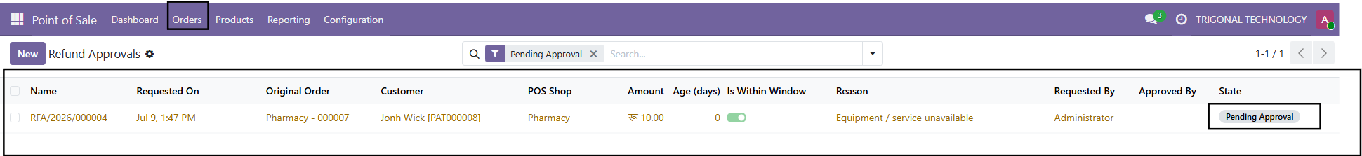 Refund request reason