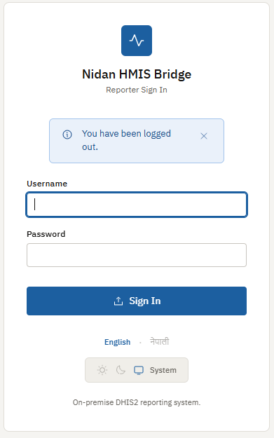Reporting system login