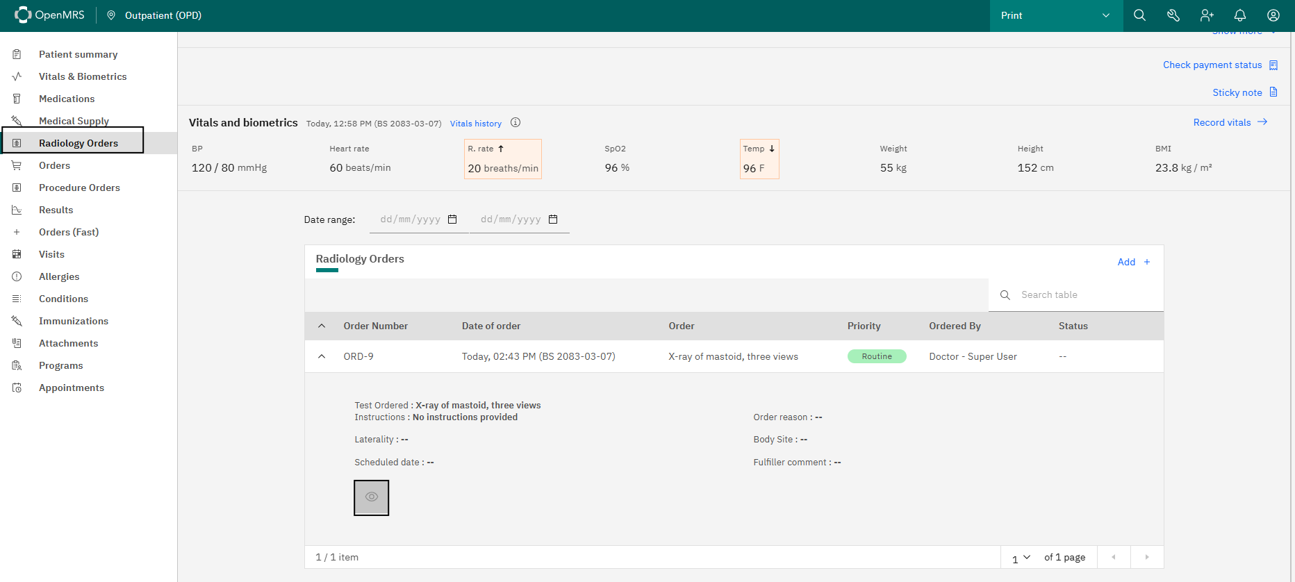 Reviewing radiology images from the dashboard