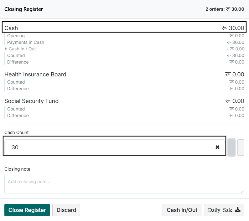 Cash count reconciliation