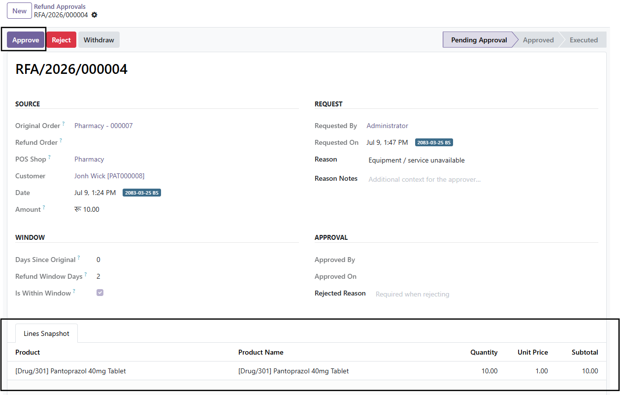 Refund request submitted