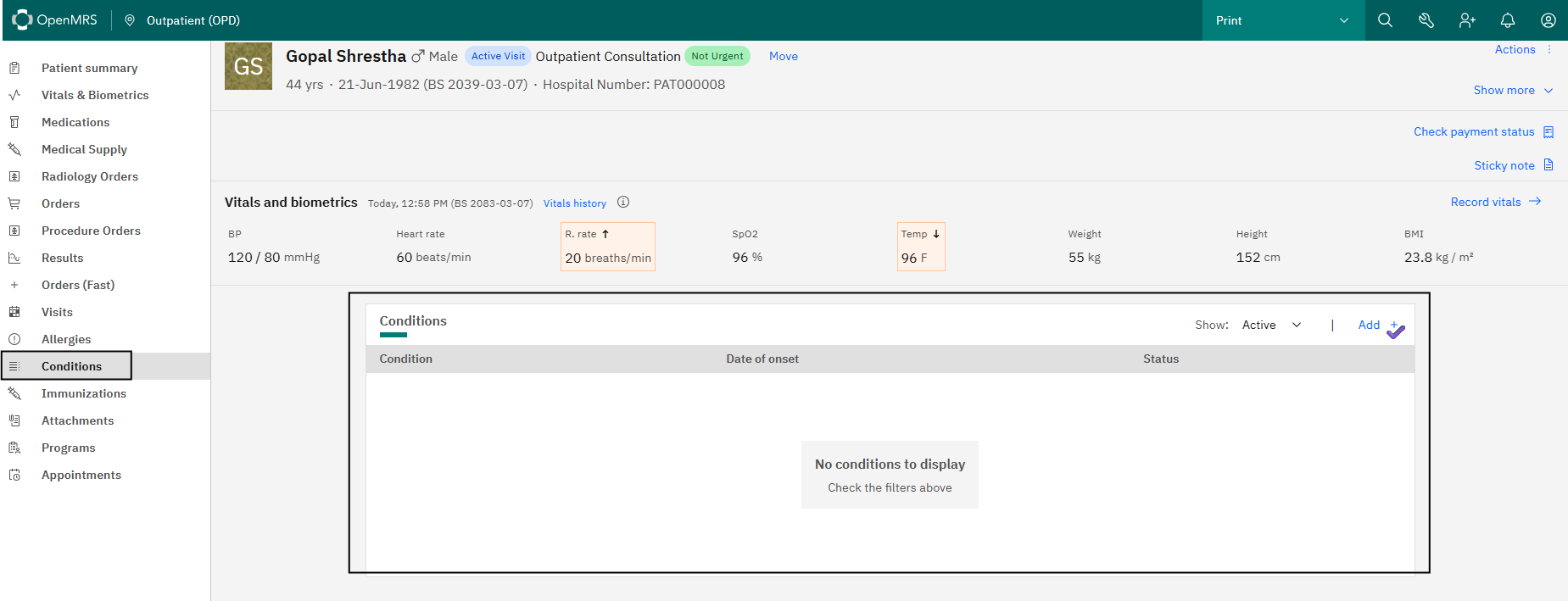 Condition tracking