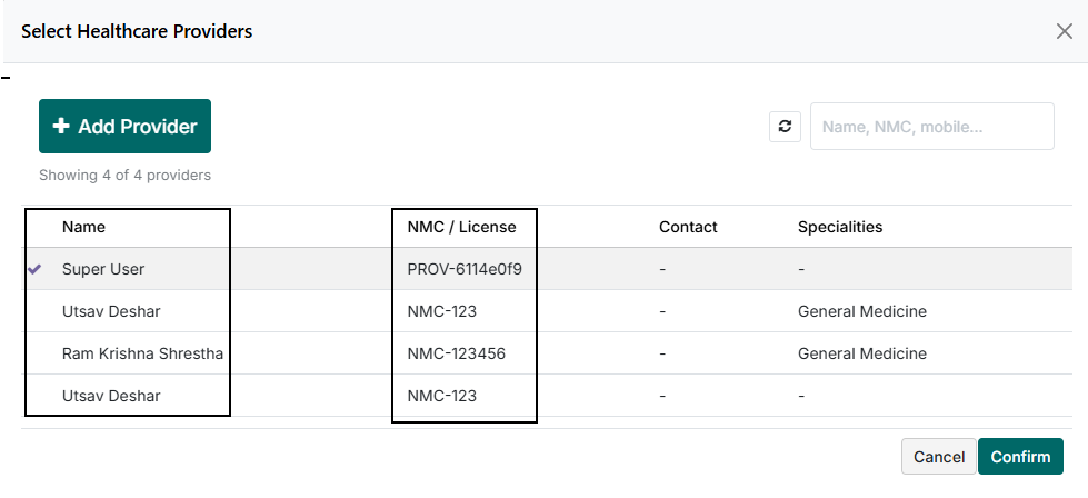 Provider NMC number