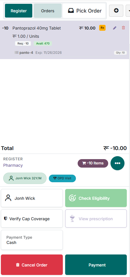 Refund order generated