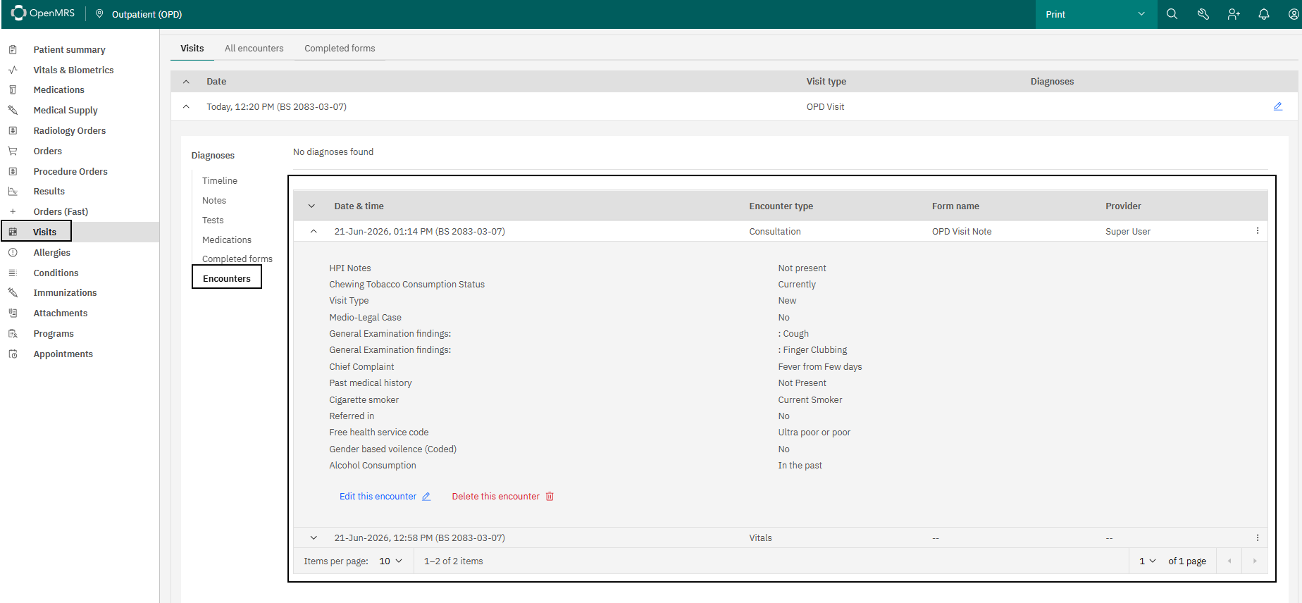 Searching and selecting observation forms