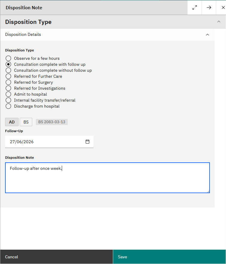 Disposition Note form